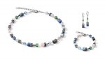 Necklace, Bracelet & ER Set GeoCUBEÂ® SwarovskiÂ® Crystals & Gemstones blue-green