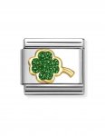 Nomination 18ct Gold Glitter Green Four Leaf Clover Charm.