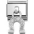 Nomination Cz Horseshoe Dangle in Stainless Steel, CZ & Silver Charm.