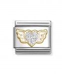 Nomination 18ct Gold Glitter Silver Winged Heart Charm.