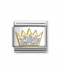 Nomination 18ct Gold Glitter Silver Crown Charm.