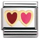 Nomination 18ct & Enamel Red & Pink Double Heart Charm.