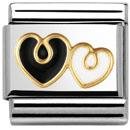 Nomination 18ct Gold & Enamel Black & White Double Heart Classic Charm