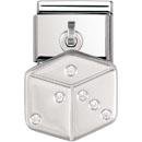 Nomination Stainless Steel, CZ & Silver Drop Dice Charm.