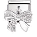 Nomination Drop CZ Bow Charm in Stainless Steel, CZ & Silver.