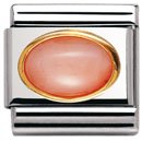 Nomination Classic Oval Coral Stone Charm | Stainless Steel, 18ct Gold & Natural Hard Stone .