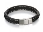 Fred Bennett Stainless Steel Brushed Clasp Leather Bracelet