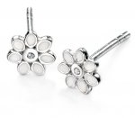 Silver D For Diamond White Enamel Flower Stud earrings