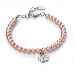 Silver D For Diamond Rose pearl bracelet with flower charm