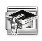 Nomination Classic Silver Enamel Black Graduation Hat Charm