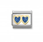 Nomination 18ct Gold Glitter Double Blue Heart Charm.