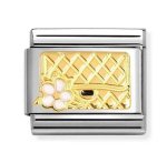 Nomination 18ct Gold Bag with Flower WHITE Charm