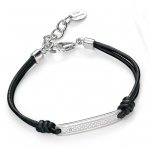 Silver D For Diamond Boys Leather Tag Bracelet