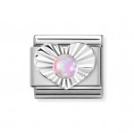 Nomination Silver Heart shaped Pink Opal Charm