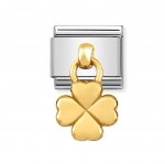 Nomination Stainless Steel  & 18ct Gold Four Leaf Clover drop Charm.