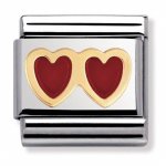 Nomination Red Double Heart Charm 18ct & Enamel.