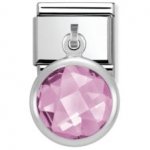 Nomination Stainless Steel, CZ & Silver Drop Round Pink Charm.
