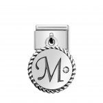 Nomination Drop CZ set Initial M Charm in Stainless Steel, CZ & Silver.