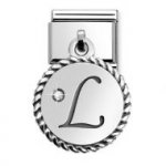 Nomination Drop CZ set Initial L Charm in Stainless Steel, CZ & Silver.