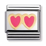 Nomination Pink Double Heart Charm 18ct & Enamel.