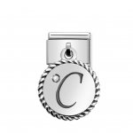 Nomination Drop CZ set Initial C Charm in Stainless Steel, CZ & Silver.