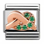 Nomination 9ct Rose Gold Green CZ Luck Knot Charm.