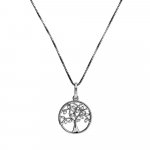 Azendi Silver CZ Tree of Life pendant on 18" Box chain