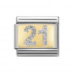 Nomination 18ct Gold 21 Twenty One Glitter Plate Charm.