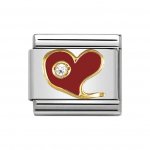 Nomination Stainless Steel, 18ct Gold CZ set Red Enamel Cz Heart Charm.