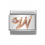 Nomination 9ct Rose Gold CZ set Initial W Charm.