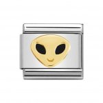 Nomination Stainless Steel, 18ct Gold & Enamel Black Alien Head