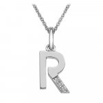 Hot Diamonds Sterling Silver Diamond set Initial R Pendant on 16-18" Box Chain