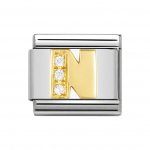 Nomination 18ct Gold CZ set Initial N Charm.