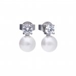DiamonFire Silver Shell Pearl & Zirconia Earrings