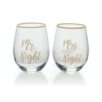 Mikasa Cheers Set Of 2 Stemless Mr Right And Mrs Always Right Wine Glasses