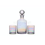 BarCraft Iridescent Glass Whisky Decanter Set with 2 Tumbler Glasses