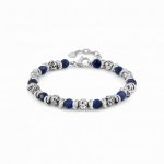 Instinct Vulcano Antiqued Stainless Steel Rings, Blue Sodalite Stones & Lava Bracelet