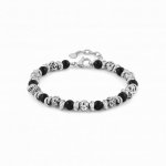 Instinct Vulcano Antiqued Stainless Steel Rings, Opaque Onyx & Lava Bracelet