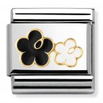 Nomination 18ct Gold Black & White Double Flower Classic Charm
