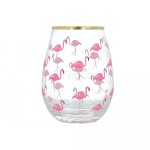 Ava & I Pink Flamingo Stemless Wine Glass