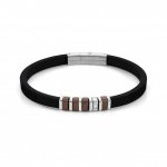 City Stainless Steel, Brown PVD & Rubber with White CZ Bracelet