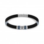 City Stainless Steel, Blue PVD & Rubber with Black CZ Bracelet
