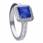 DiamonFire Silver Blue Zirconia Square Ring