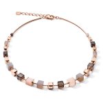 Necklet GeoCUBEÂ® big Gemstones, SwarovskiÂ® Crystals & stainless steel rose gold brown