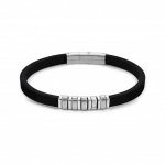 City Stainless Steel, Grey PVD & Rubber with White CZ Bracelet