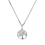 Azendi Silver & Rhodium Plate Tree of Life pendant on 18" Box chain