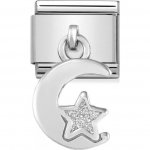 Nomination Glitter Moon & Star Dangle in Silver Charm.