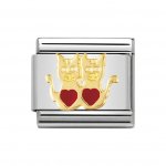 Nomination 18ct Gold & Enamel Cats with Red Hearts Charm.