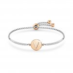 Milleluci Letter V Stainless Steel with White CZ & Rose Gold Bracelet