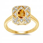 9ct Gold Diamond & Citrine Ring